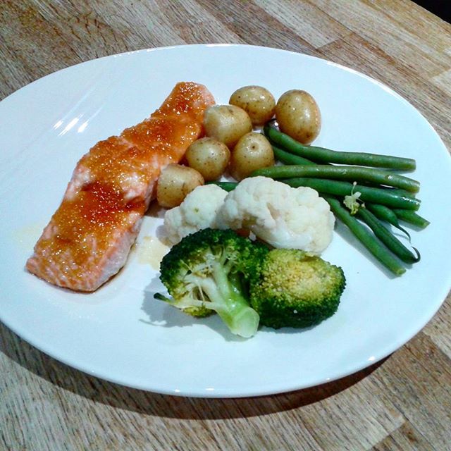Baked maple glazed salmon. Not one of our favourites anymore. See glutenfreesally.com for the whole story #verysweet